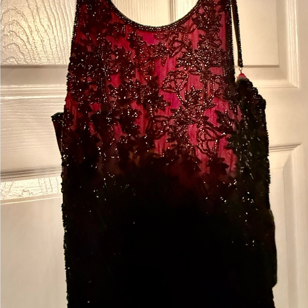 Cache Black and Red Beaded Tank Top